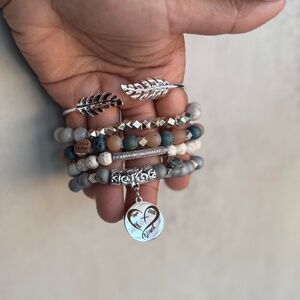 Hope Love Faith Blessed Silver Bracelet Stack